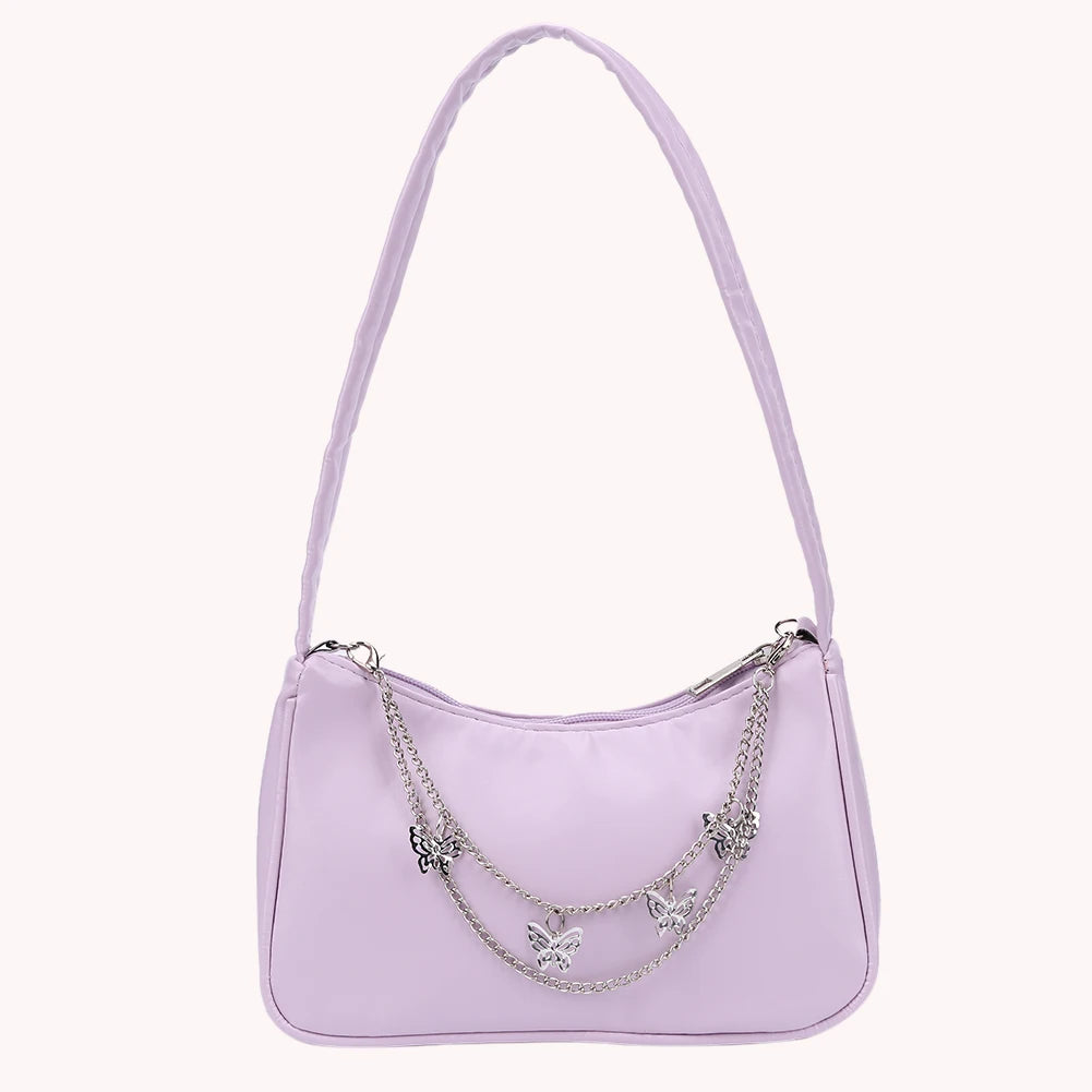 Women PU Leather Butterfly Chain Underarm Bags Casual Ladies Small Purse