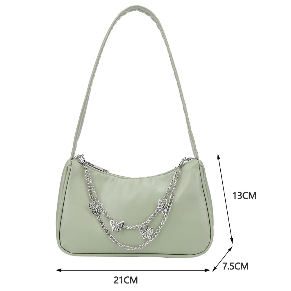 Women PU Leather Butterfly Chain Underarm Bags Casual Ladies Small Purse