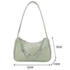 Women PU Leather Butterfly Chain Underarm Bags Casual Ladies Small Purse