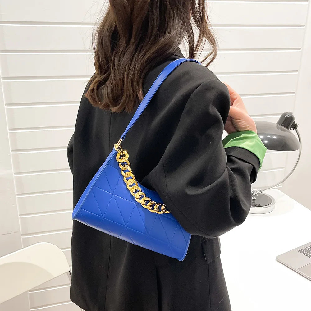 PU Leather Rhombus Shoulder Bag Chain Underarm Zipper Handbags