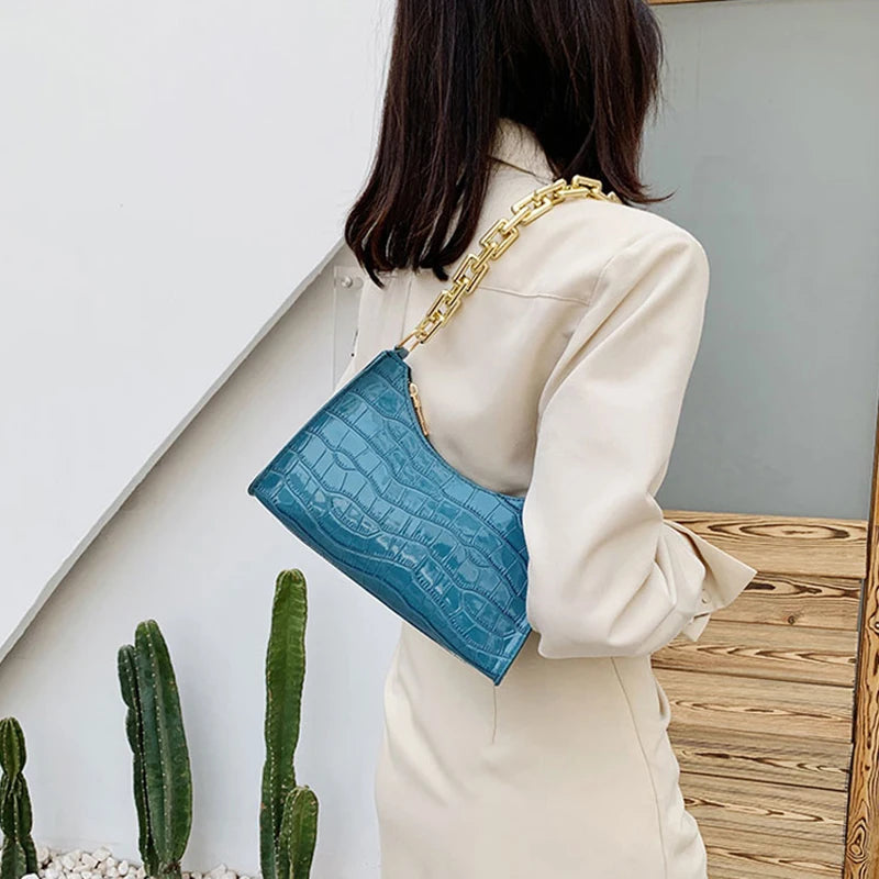 Women PU Leather Shoulder Underarm Bag Retro Ladies Stone Pattern Small Purse Ha