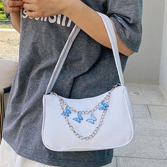 Women PU Leather Small Shoulder Underarm Bag Ladies Vintage Butterfly Chain Mini
