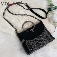 Small Square Shoulder Crossbody Bag with Tassel Flap
