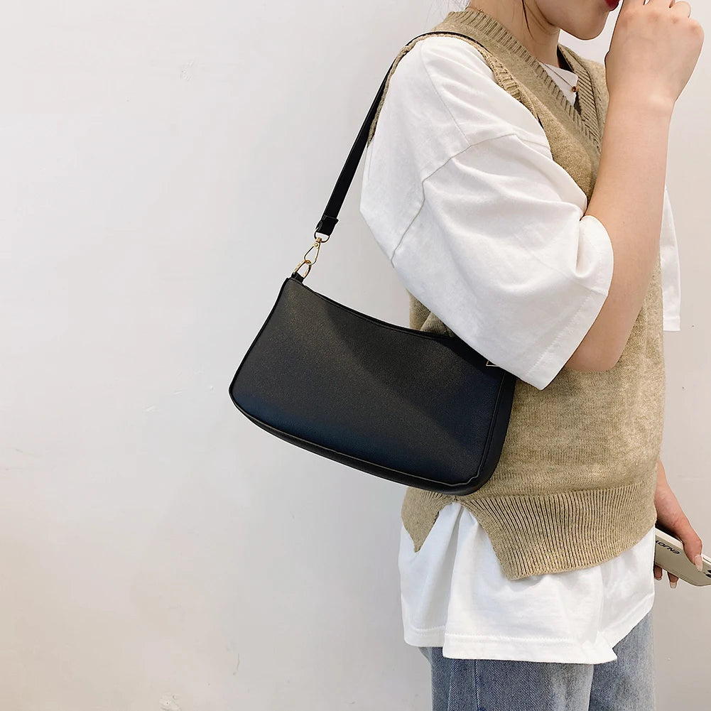 Women PU Shoulder Underarm Bag Casual Solid Small Purse Ladies Handbag