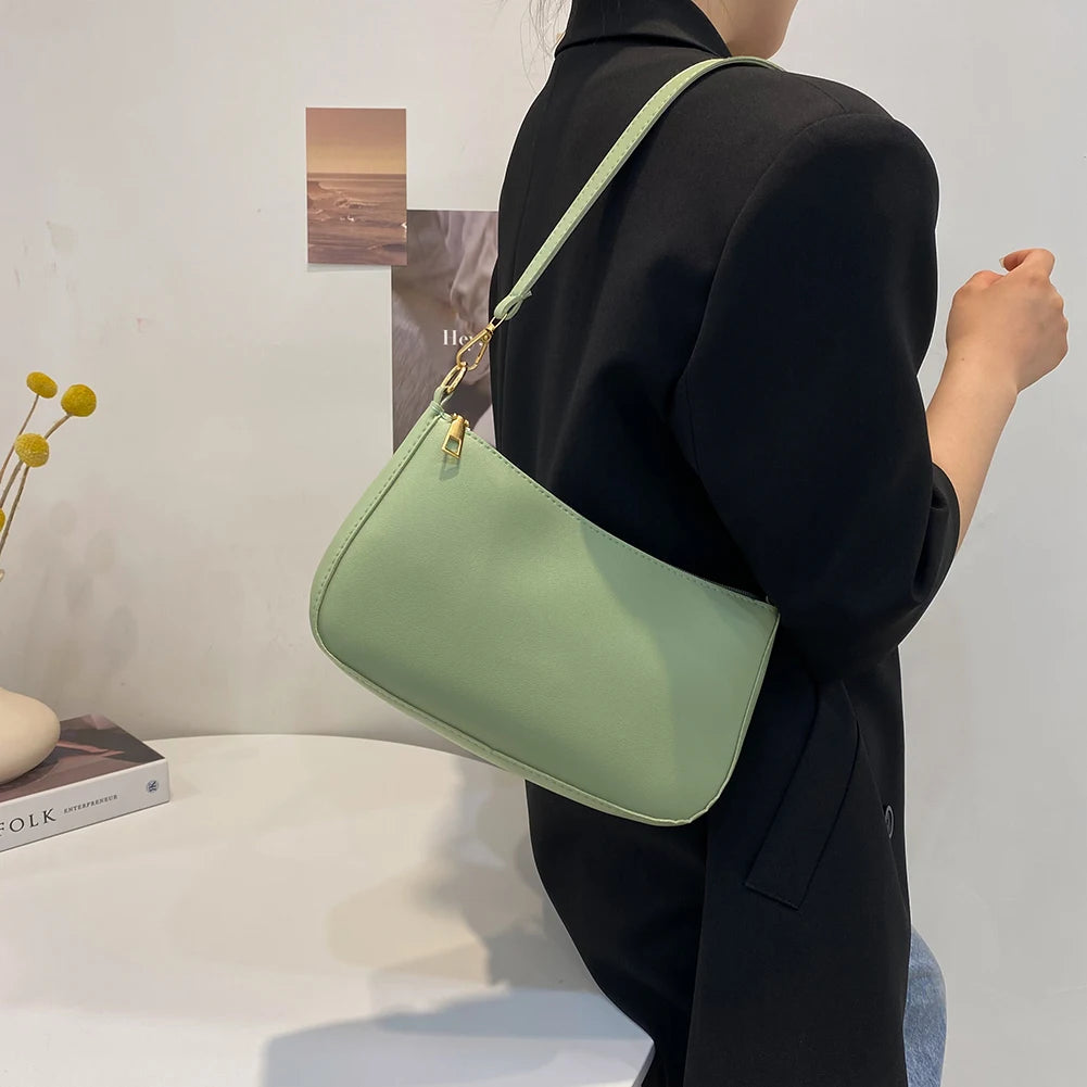 Women PU Shoulder Underarm Bag Casual Solid Small Purse Ladies Handbag