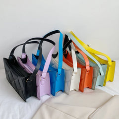 Women PU Shoulder Underarm Bag Solid Lattice Pattern Handbag