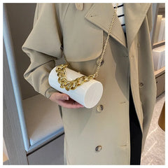 Women PVC Barrel-shaped Bag Thick Chains Shoulder Bags Small Acrylic Totes