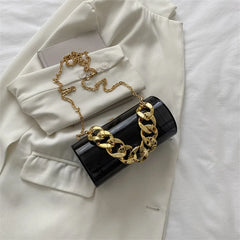 Women PVC Barrel-shaped Bag Thick Chains Shoulder Bags Small Acrylic Totes