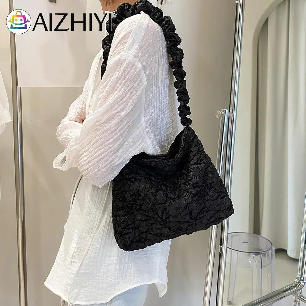 Pleated Shoulder Shopping Bag Large Capacity Tote Handbags