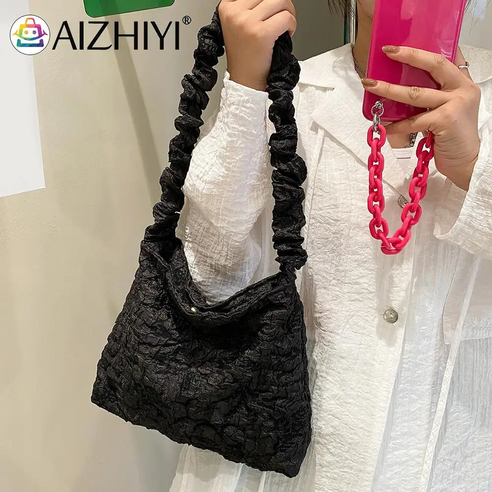 Pleated Shoulder Shopping Bag Large Capacity Tote Handbags