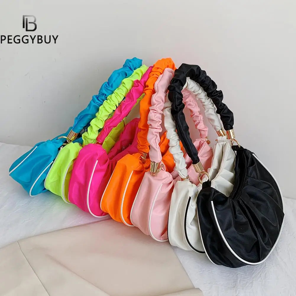 Women Pleated Shoulder Bag Casual Small Handbag Purse
