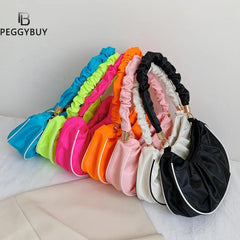 Women Pleated Shoulder Bag Casual Small Handbag Purse