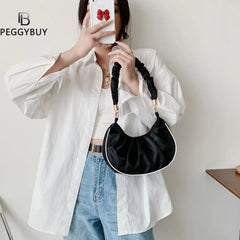 Women Pleated Shoulder Bag Casual Small Handbag Purse