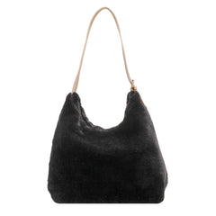 Women Plush Double Strap Handbag Warm Soft Fur Large Capacity Shopping Bag