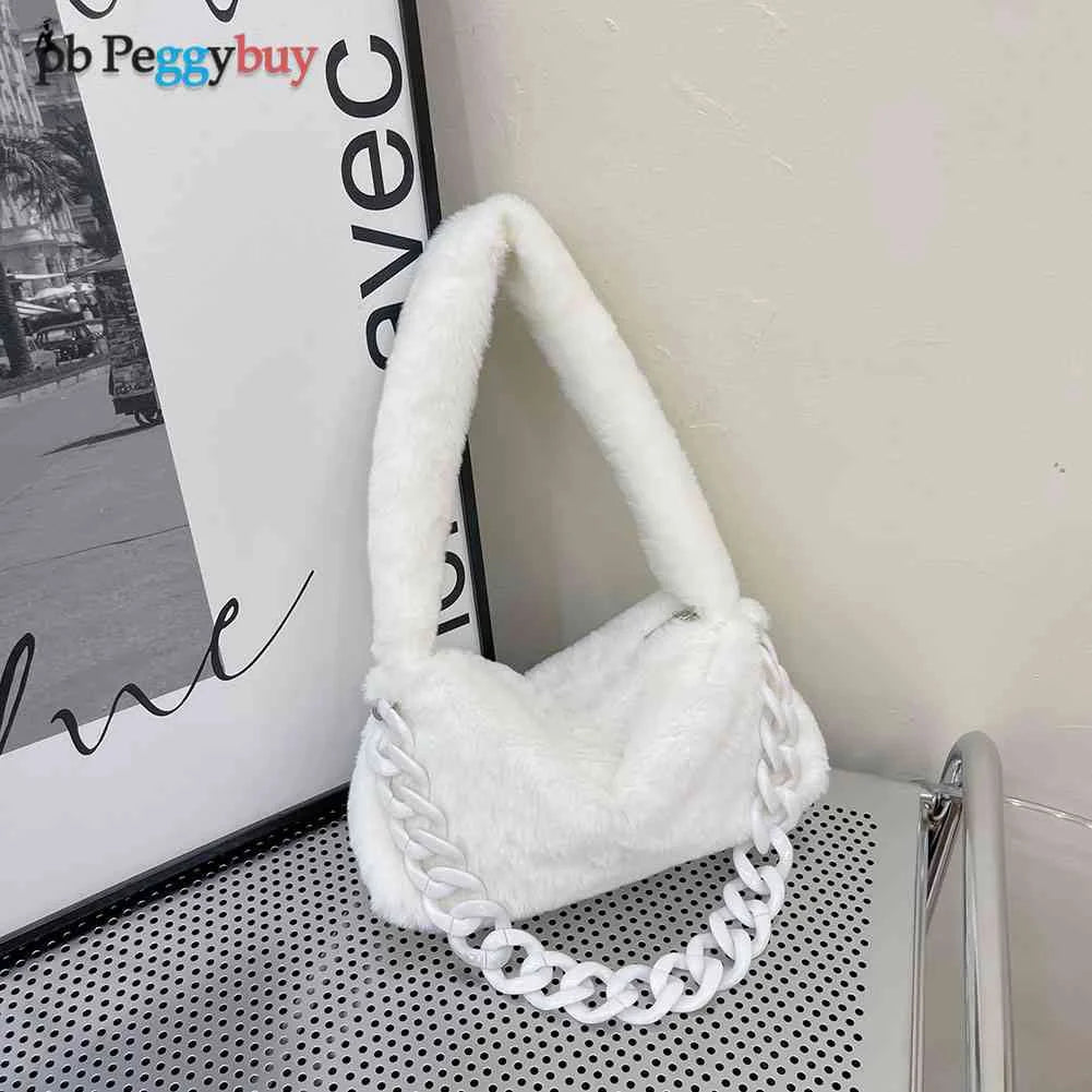 Women Plush Underarm Bags Soft Fluffy Casual Shoulder Bag