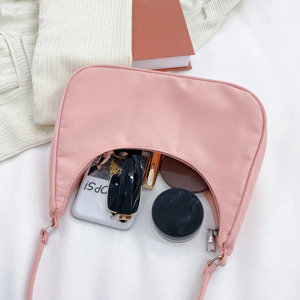 Women Pure Shoulder Underarm Hobos Bags Casual Ladies Zipper Small Purse