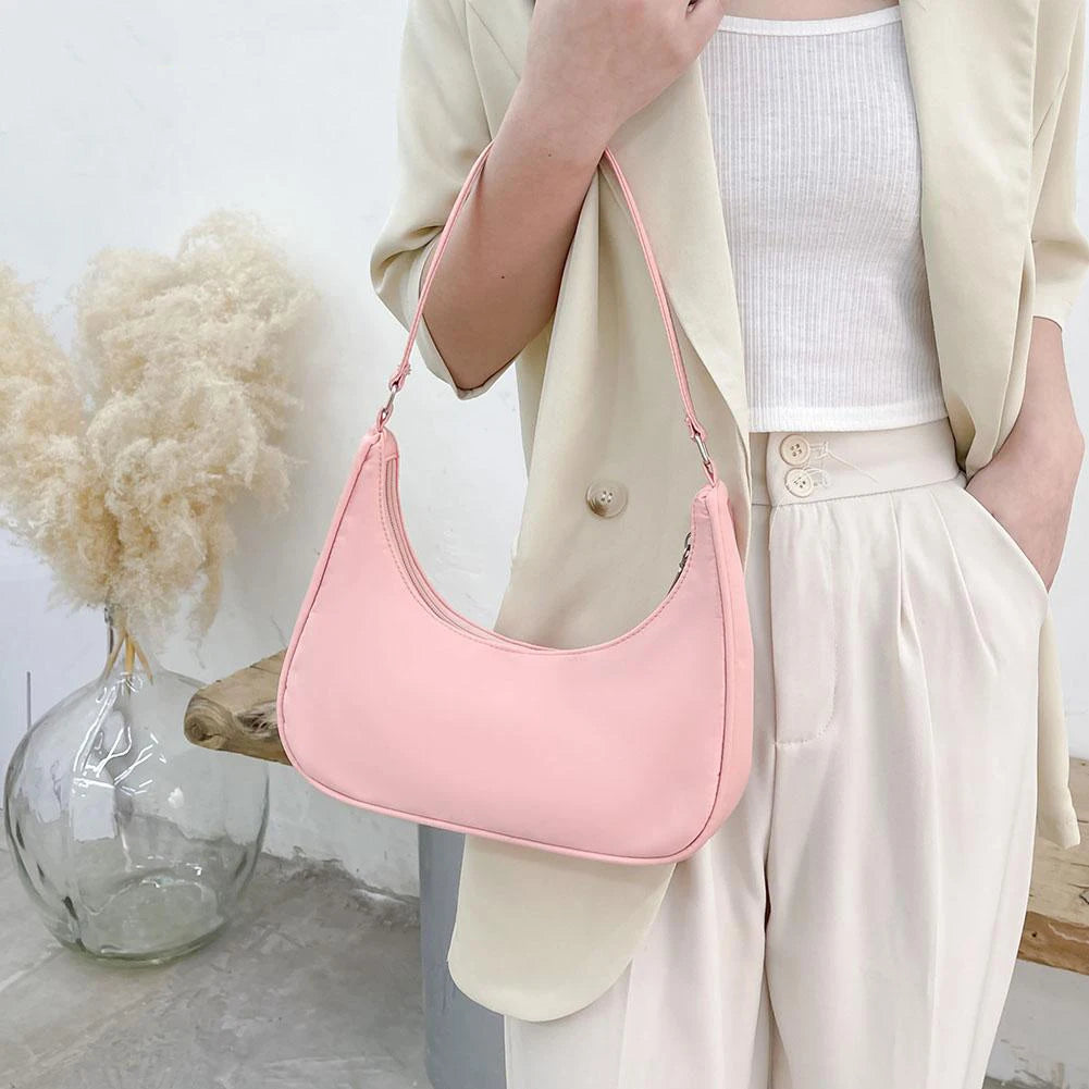 Women Pure Shoulder Underarm Hobos Bags Casual Ladies Zipper Small Purse