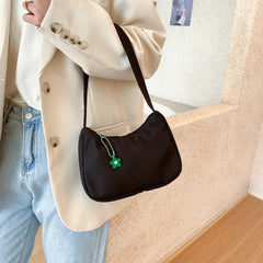 Casual Nylon Underarm Bag with Flower Pendant Tote Purse