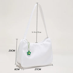 Casual Nylon Underarm Bag with Flower Pendant Tote Purse