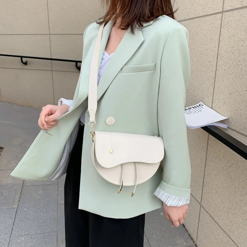 Women Saddle Bag One Strap PU Leather Handbag Hasp Shoulder Messenger Bag