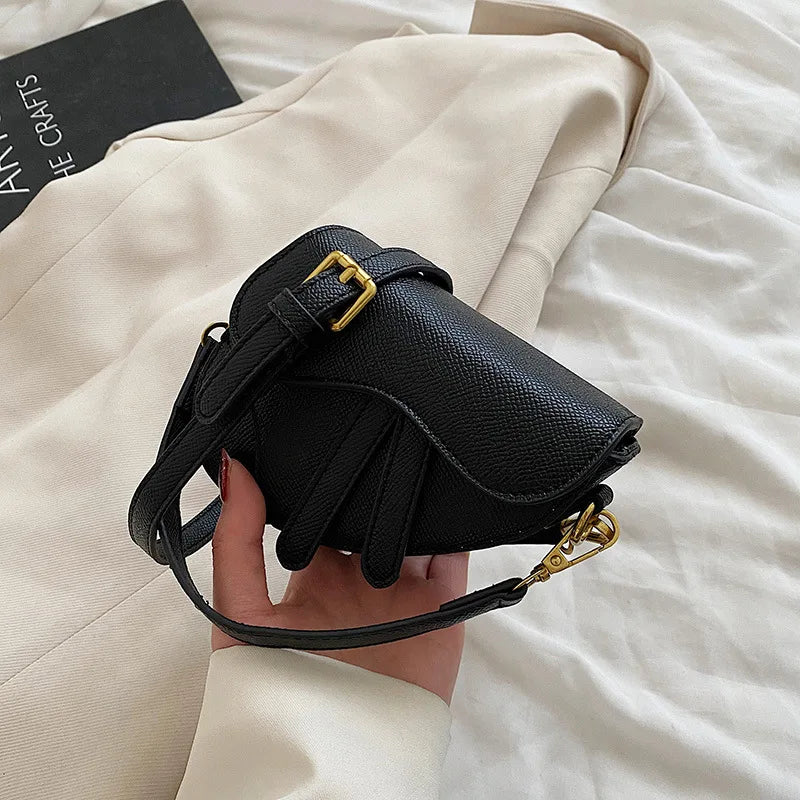 Small Women Saddle Bag High Solid PU Leather Crossbody Messenger Clutch