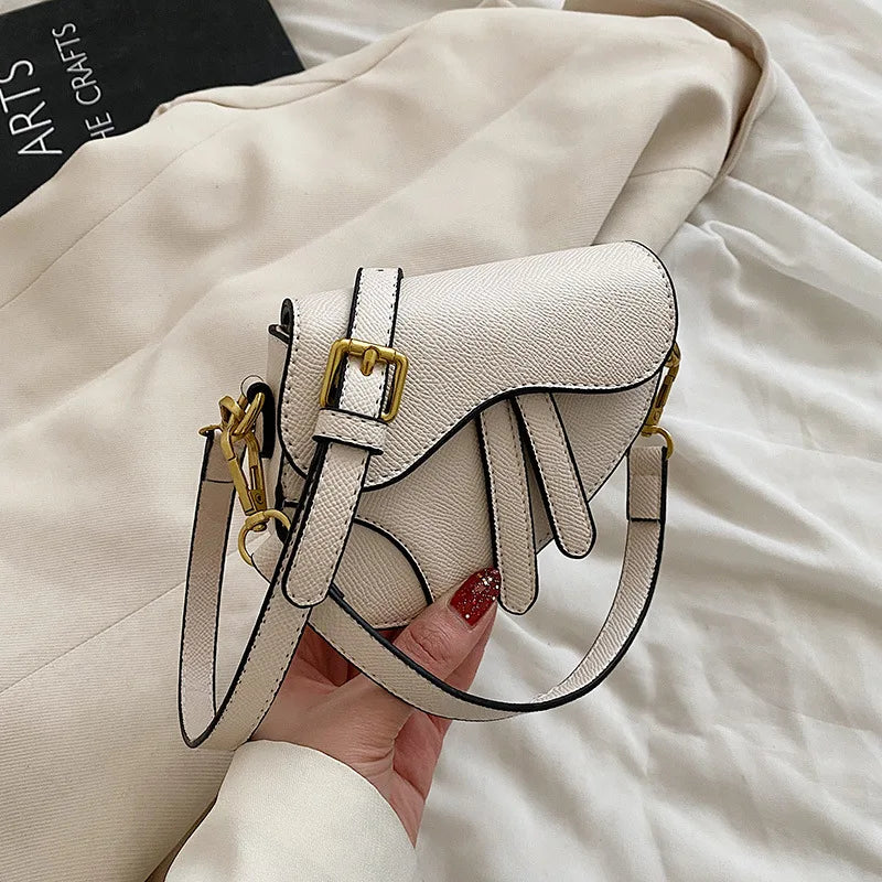 Small Women Saddle Bag High Solid PU Leather Crossbody Messenger Clutch