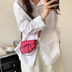 Small Women Saddle Bag High Solid PU Leather Crossbody Messenger Clutch