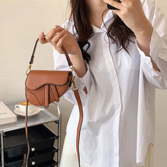 Small Women Saddle Bag High Solid PU Leather Crossbody Messenger Clutch
