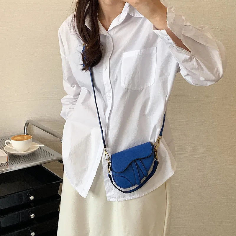Small Women Saddle Bag High Solid PU Leather Crossbody Messenger Clutch