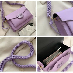 Braided Shoulder Strap Crossbody Bag PU Leather Small Square Bag