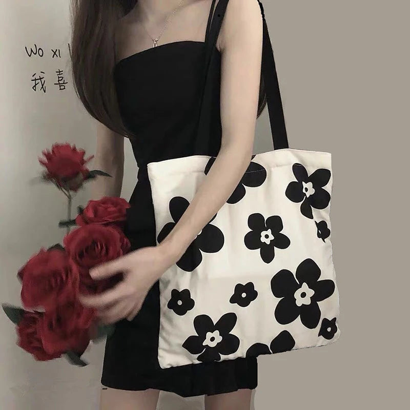 Canvas Flower Pattern Shoulder Bag Casual Tote Large Capacity Clutch