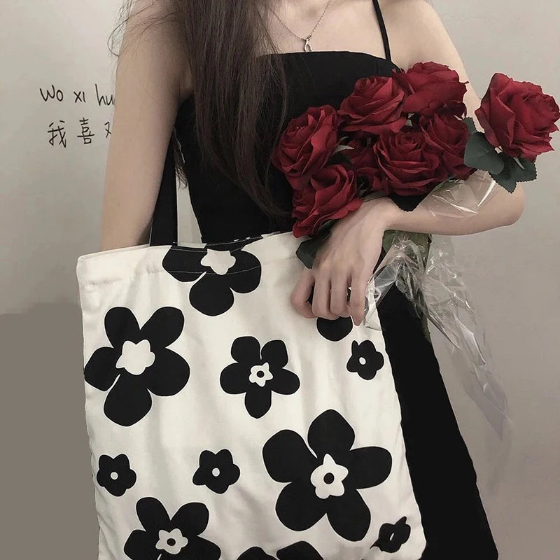 Canvas Flower Pattern Shoulder Bag Casual Tote Large Capacity Clutch