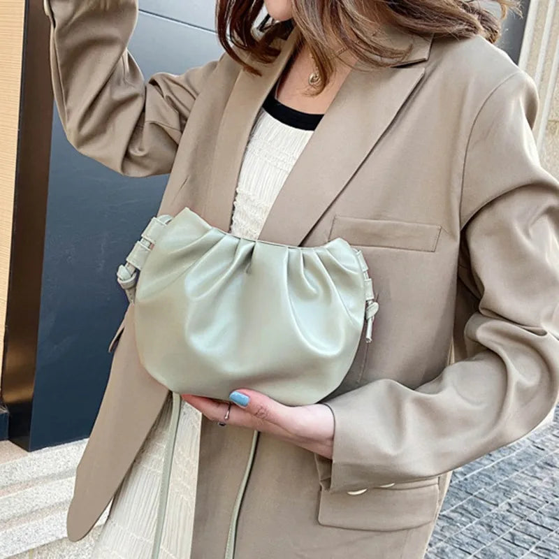 Pleated Crossbody Bag Mini Zipper Cloud Bag for Girl