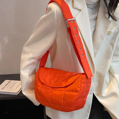 Quilted Cotton Shoulder Bag - Rhombus Pattern Flap Pocket