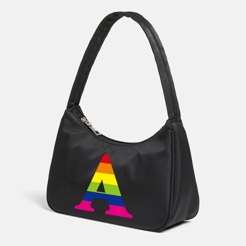 Rainbow Letter Print Shoulder Bag Retro Female Handbag