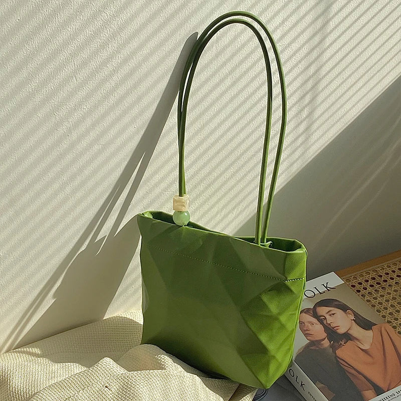 Women Shoulder Bag Solid Small Tote Underarm Bags Female Beaded Armpit Bag