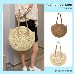 Women Shoulder Bag Summer Straw Woven Hollow out Round Crossbody Bag