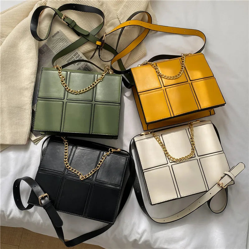 Patch Work Square Shoulder Bag Chain Ladies Handbag