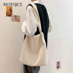 Winter Crochet Shoulder Bag for Women, Casual Solid Handbag