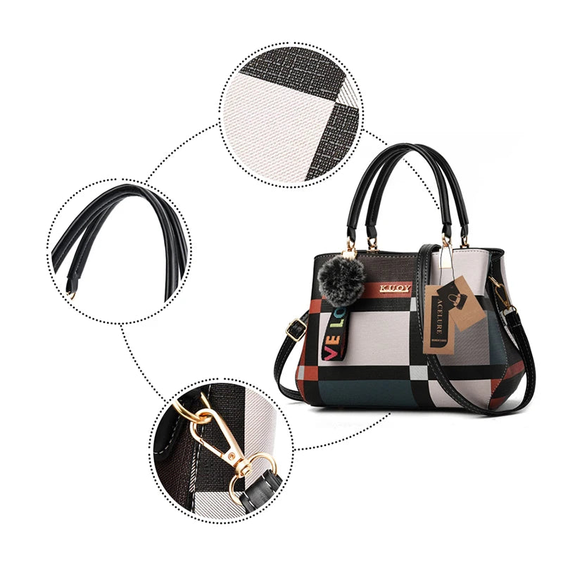 Women Plaid Shoulder Bag Casual Tote Handbag Leather Crossbody Bags