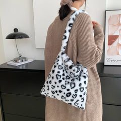 Animal Pattern Plush Hobos Shoulder Bags for Women
