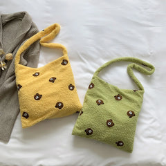 Plush Animal Print Shoulder Handbag for Travel