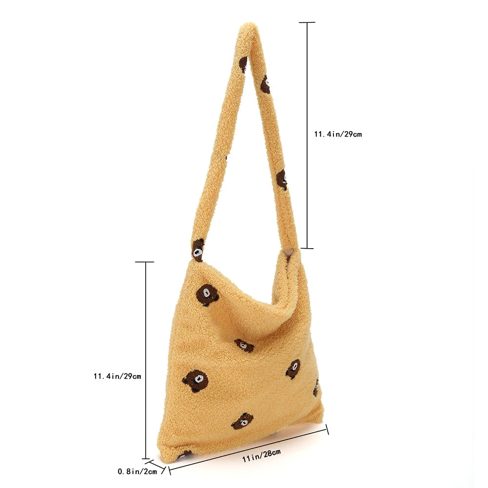 Plush Animal Print Shoulder Handbag for Travel