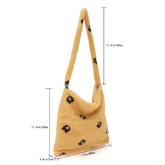Plush Animal Print Shoulder Handbag for Travel