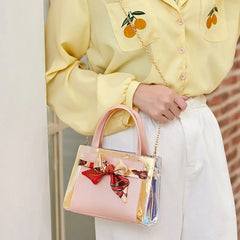 Women Silk Scarf Shoulder Bag Chain Strap Messenger Handbag Tote