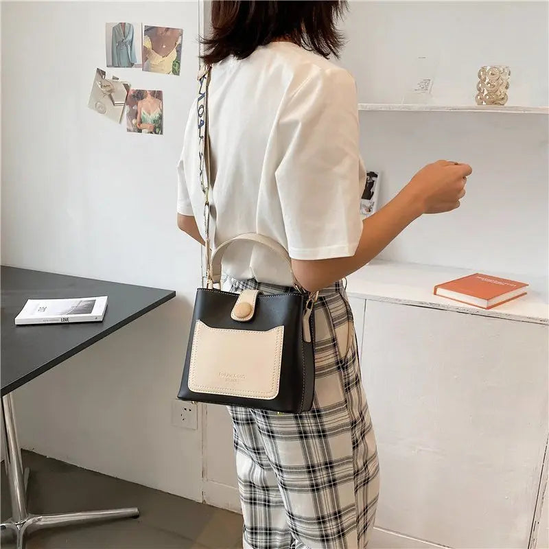 Women Bucket Tote Bag Wide Strap Shoulder Bag