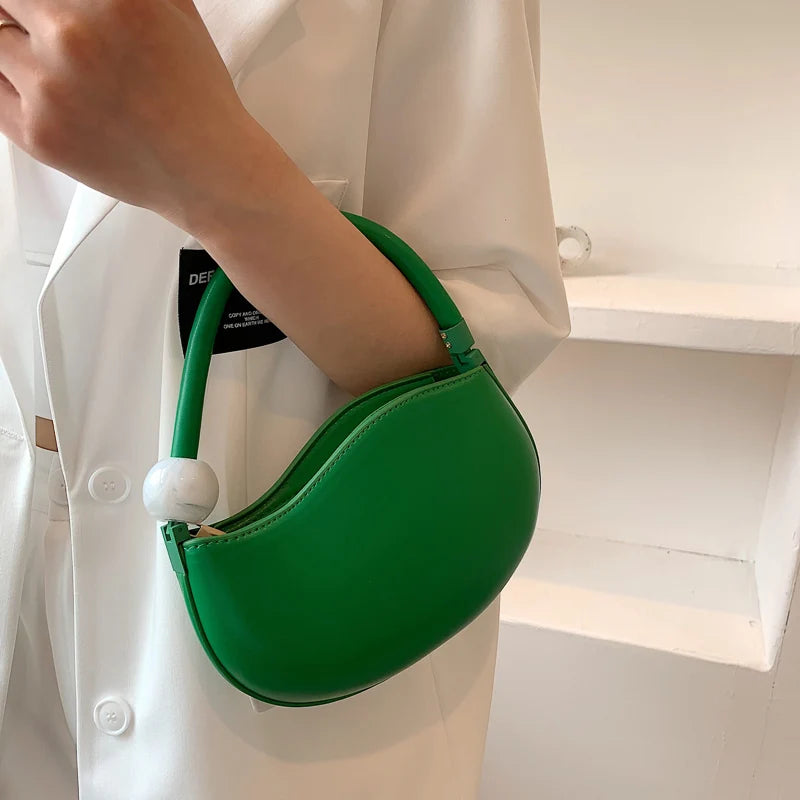 Green Yellow Shoulder Bag PU Leather Half Moon Party Wrist Bag