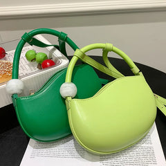 Green Yellow Shoulder Bag PU Leather Half Moon Party Wrist Bag