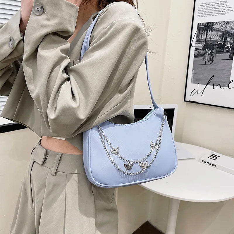Women Solid Butterfly Chain Pendant Shoulder Bags Casual Versatile Underarm Bag