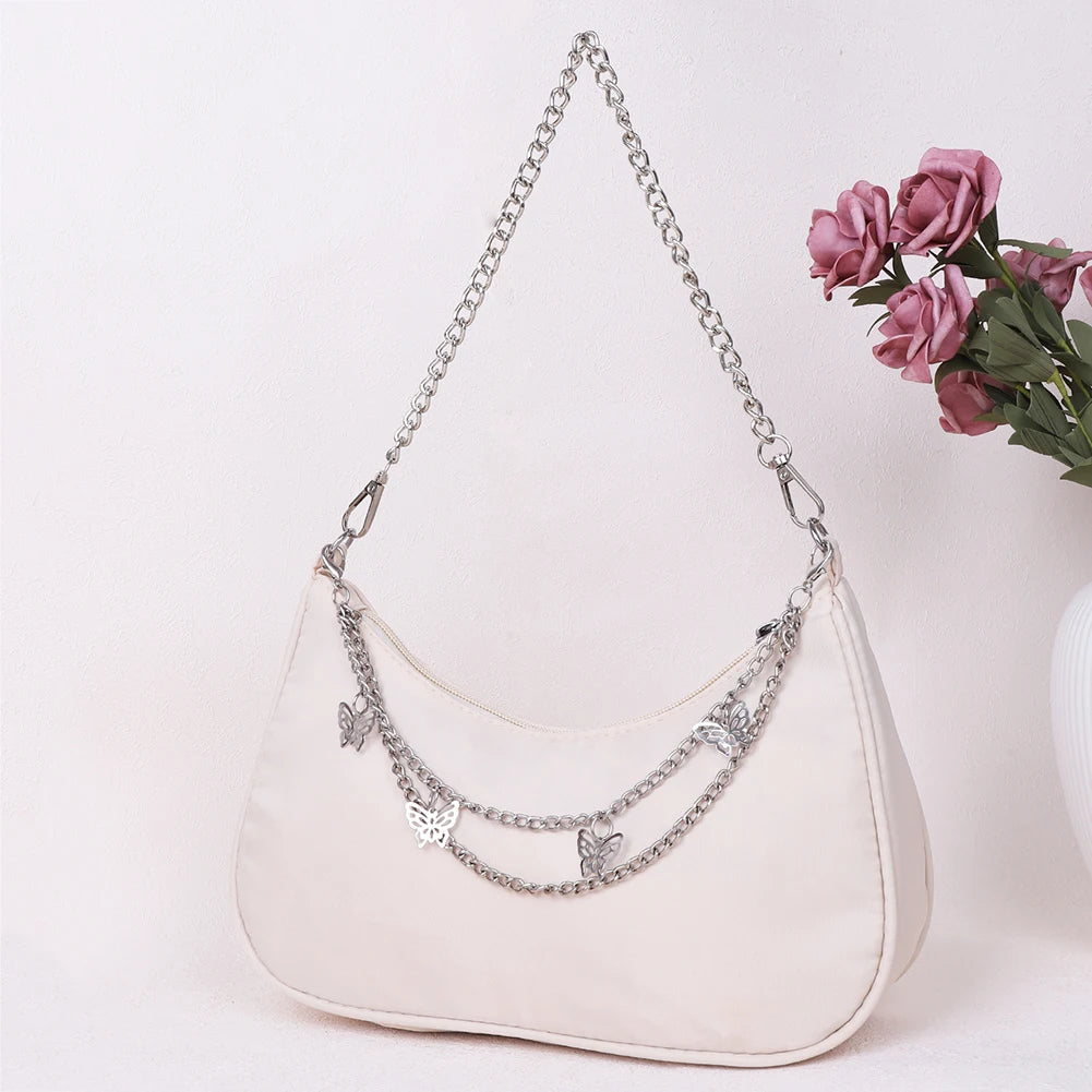 Women Solid Shoulder Underarm Bags Casual Ladies Shopper Purses Butterfly Chain